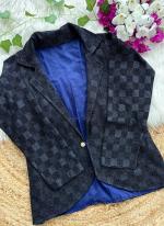 Shining Check Blue Party Wear Plain Jacket